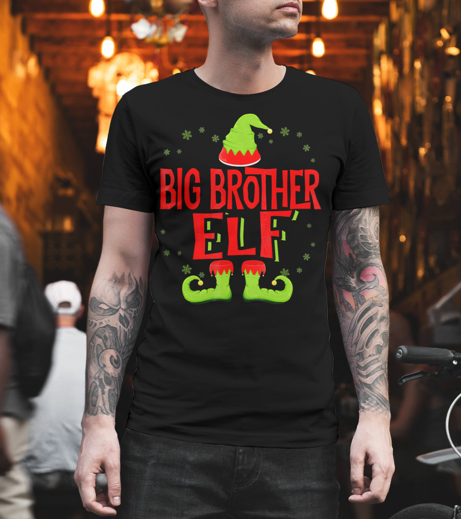Big Brother Elf Christmas Outfit with Green Hat and Shoes T-Shirt