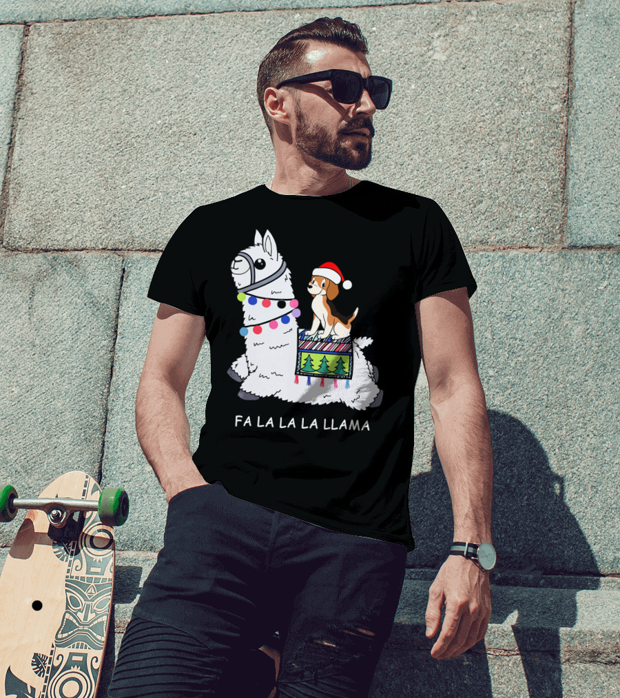Fa La La La Llama Santa Beagle Festive Christmas Ride T-Shirt