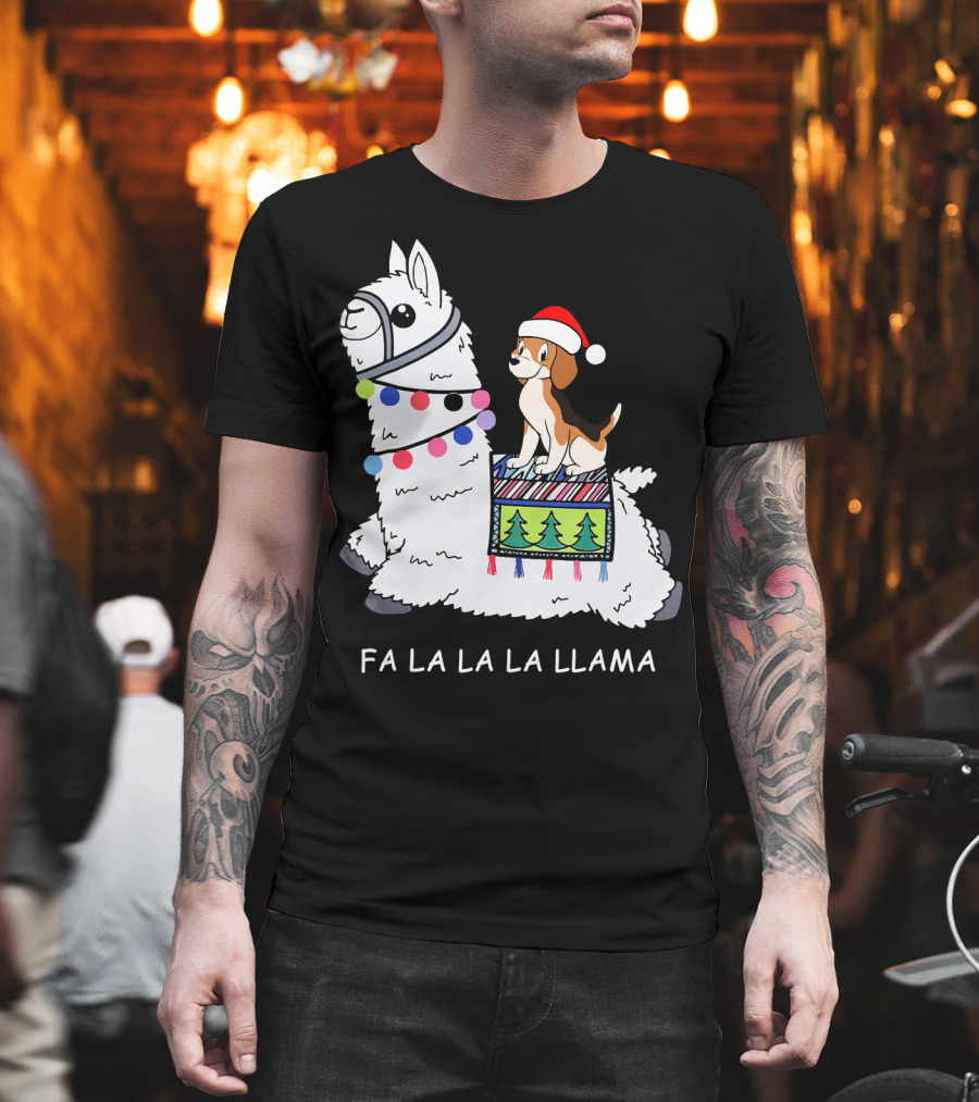 Fa La La La Llama Santa Beagle Festive Christmas Ride T-Shirt