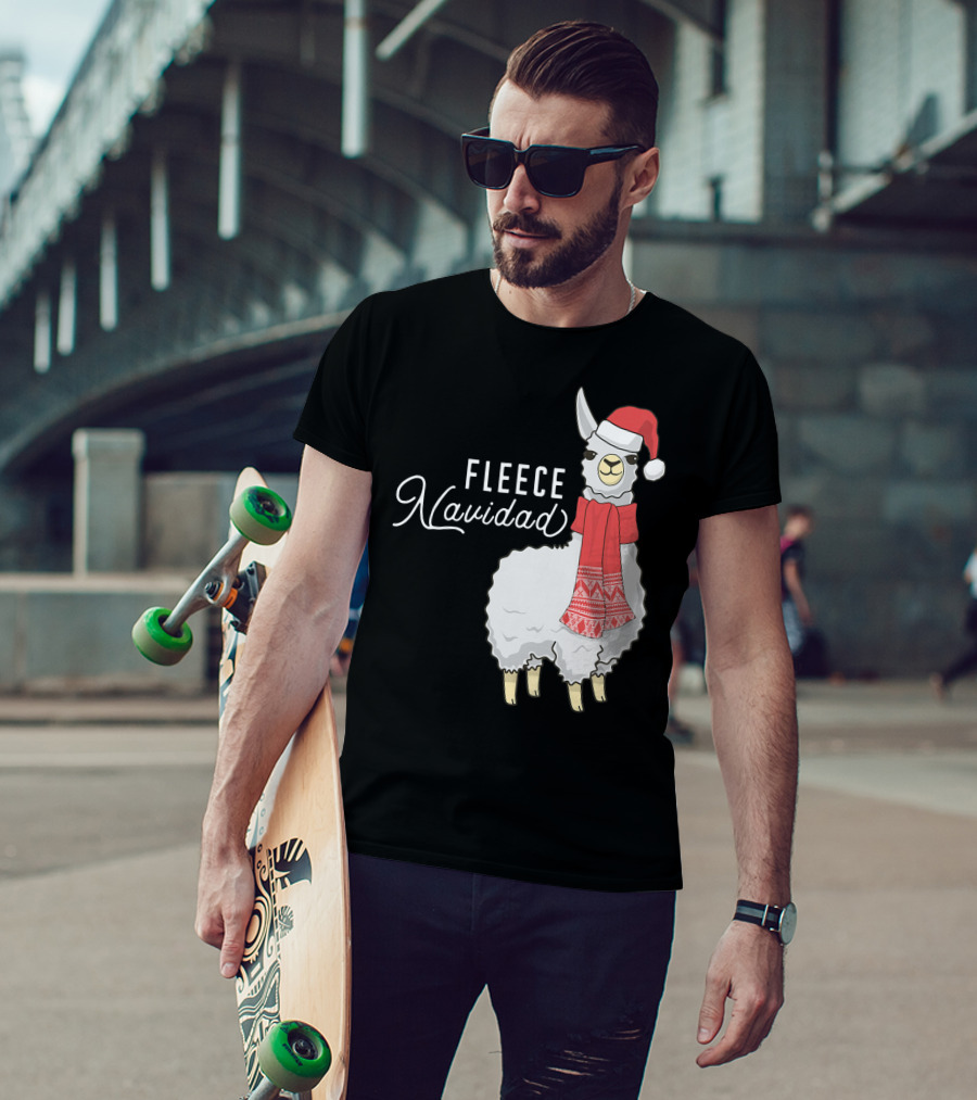 Fleece Navidad Christmas Llama Santa Hat Scarf T-Shirt