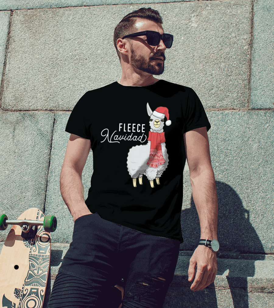 Fleece Navidad Christmas Llama Santa Hat Scarf T-Shirt