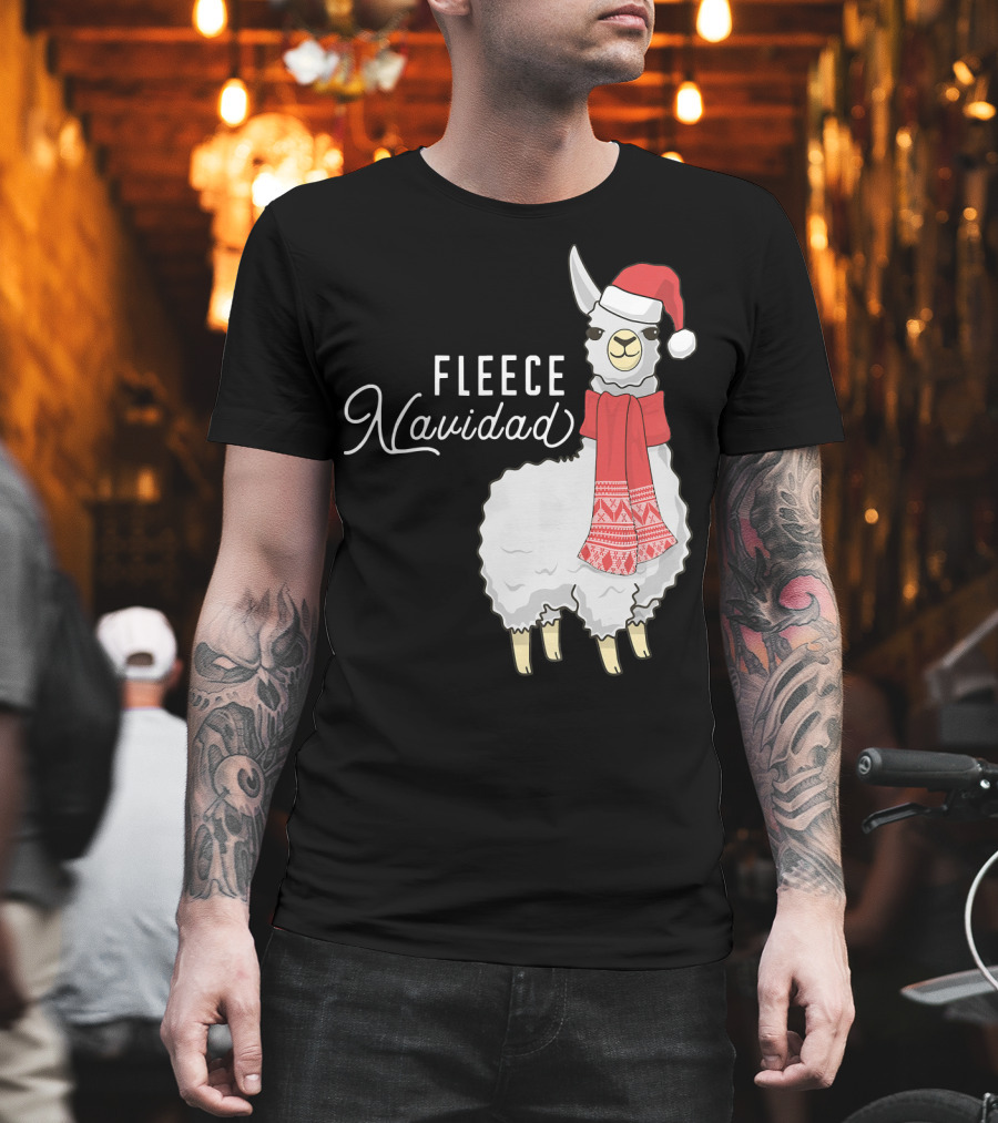 Fleece Navidad Christmas Llama Santa Hat Scarf T-Shirt