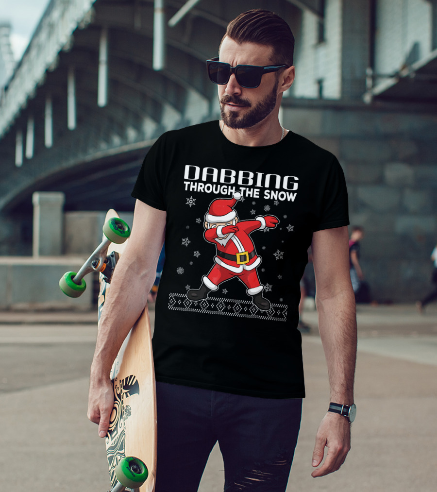 Dabbing Through The Snow Santa Claus Christmas Sweater Snowflakes T-Shirt