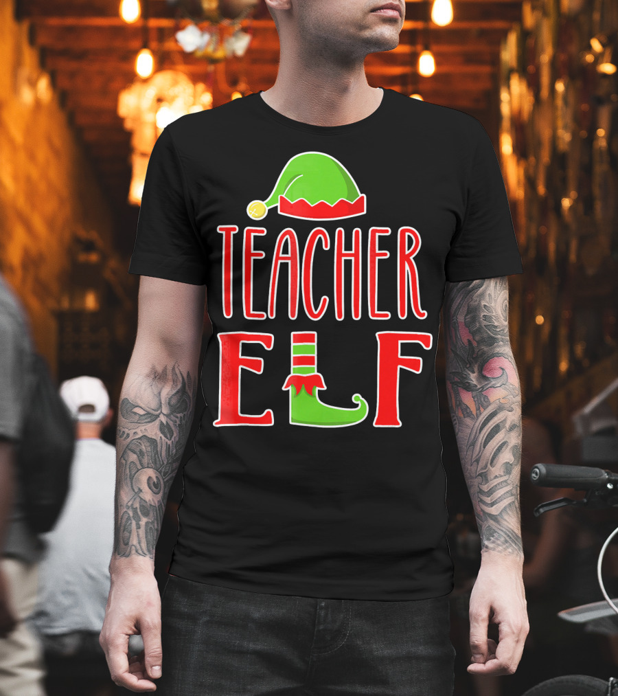 Teacher Elf Christmas Hat And Shoe Holiday T-Shirt