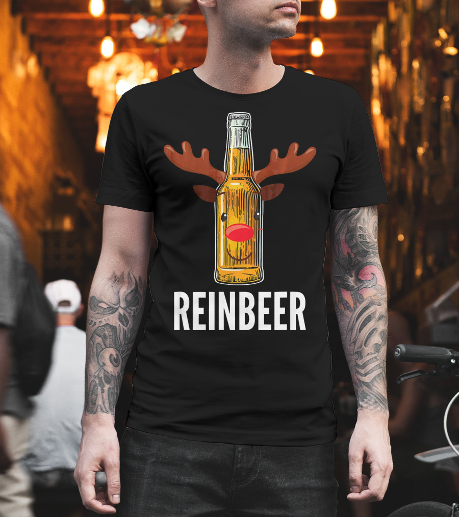 Reinbeer Beer Bottle Reindeer Antlers Funny Christmas T-Shirt