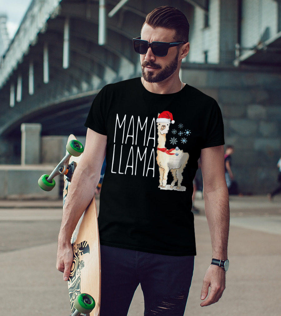 Mama Llama Christmas Snowflakes Santa Hat T-Shirt