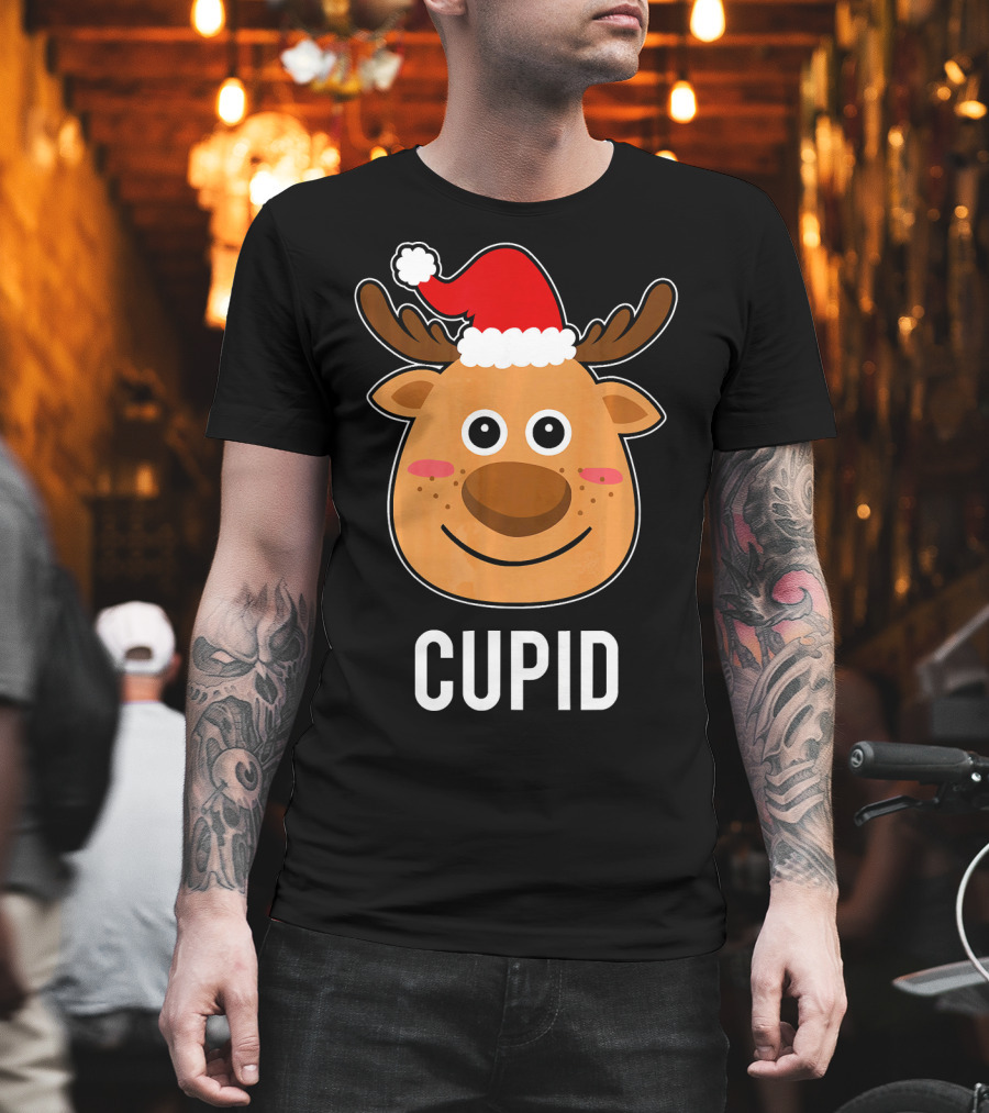 Santa Reindeer Cupid Xmas Group Adorable Christmas Deer Face Holiday T-Shirt