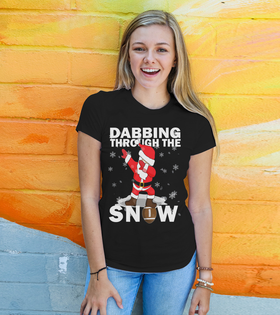 Dabbing Through The Snow Football Santa Dabbing T-Shirt