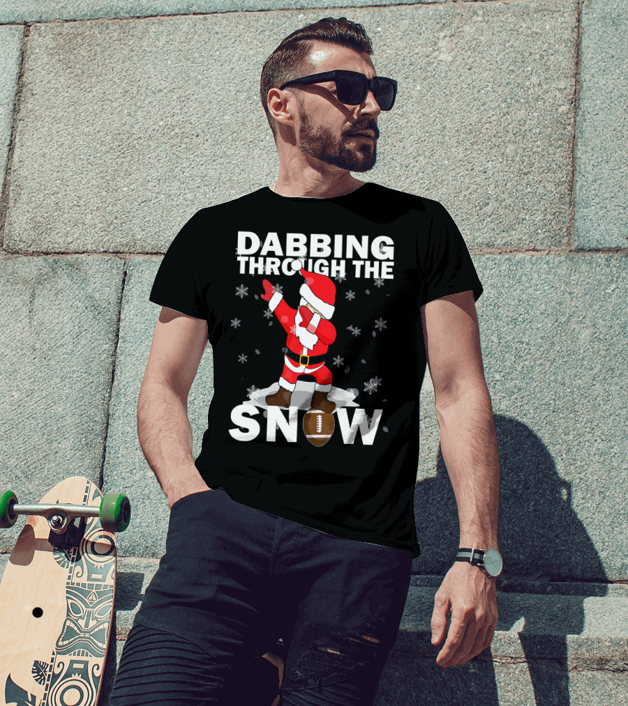 Dabbing Through The Snow Football Santa Dabbing T-Shirt