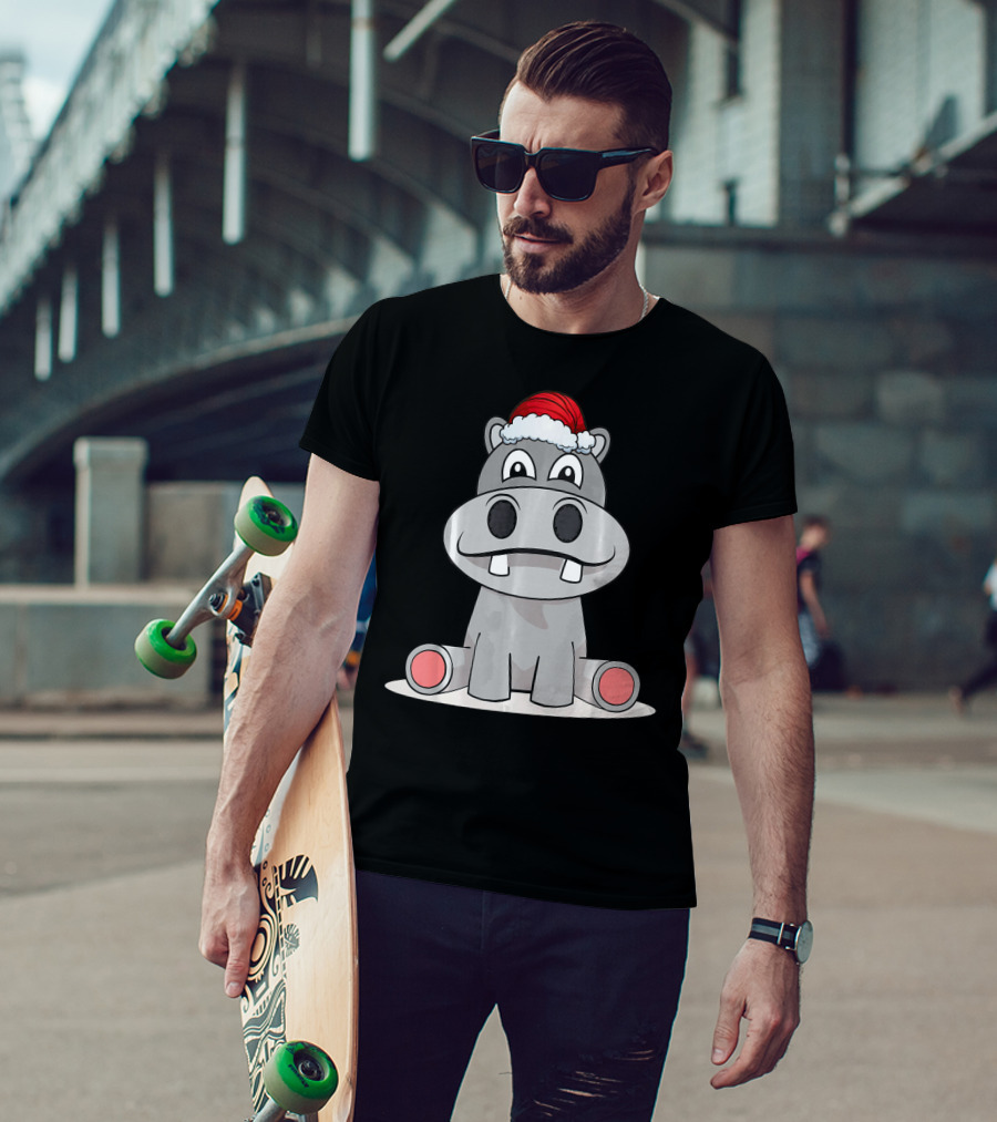 Hippopotamus Christmas Happy Hippo Santa Hat T-Shirt