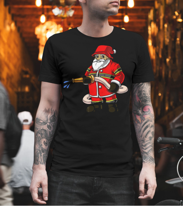 Santa Firefighter with Hose and Water Spray T-Shirt Santa Firefighter with Hose and Water Spray T-Shirt
