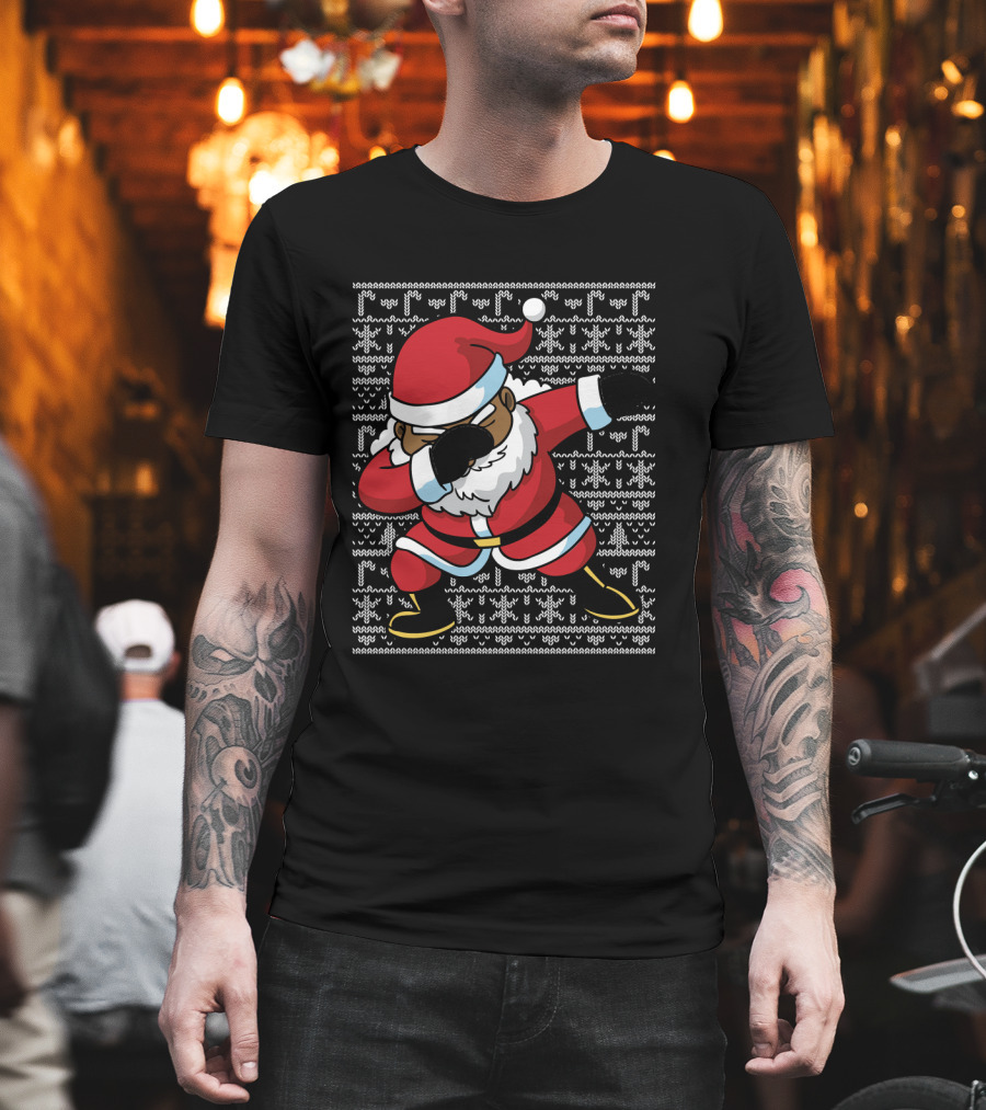 Christmas Black Santa Dabbing Ugly T-Shirt