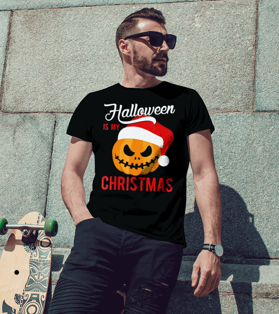Halloween Is My Christmas Pumpkin Santa Hat T-Shirt