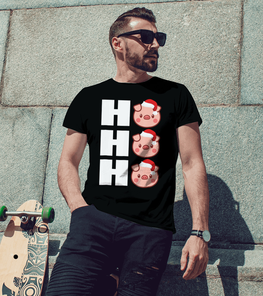 HO HO HO Santa Hat Funny Pig Christmas T-Shirt