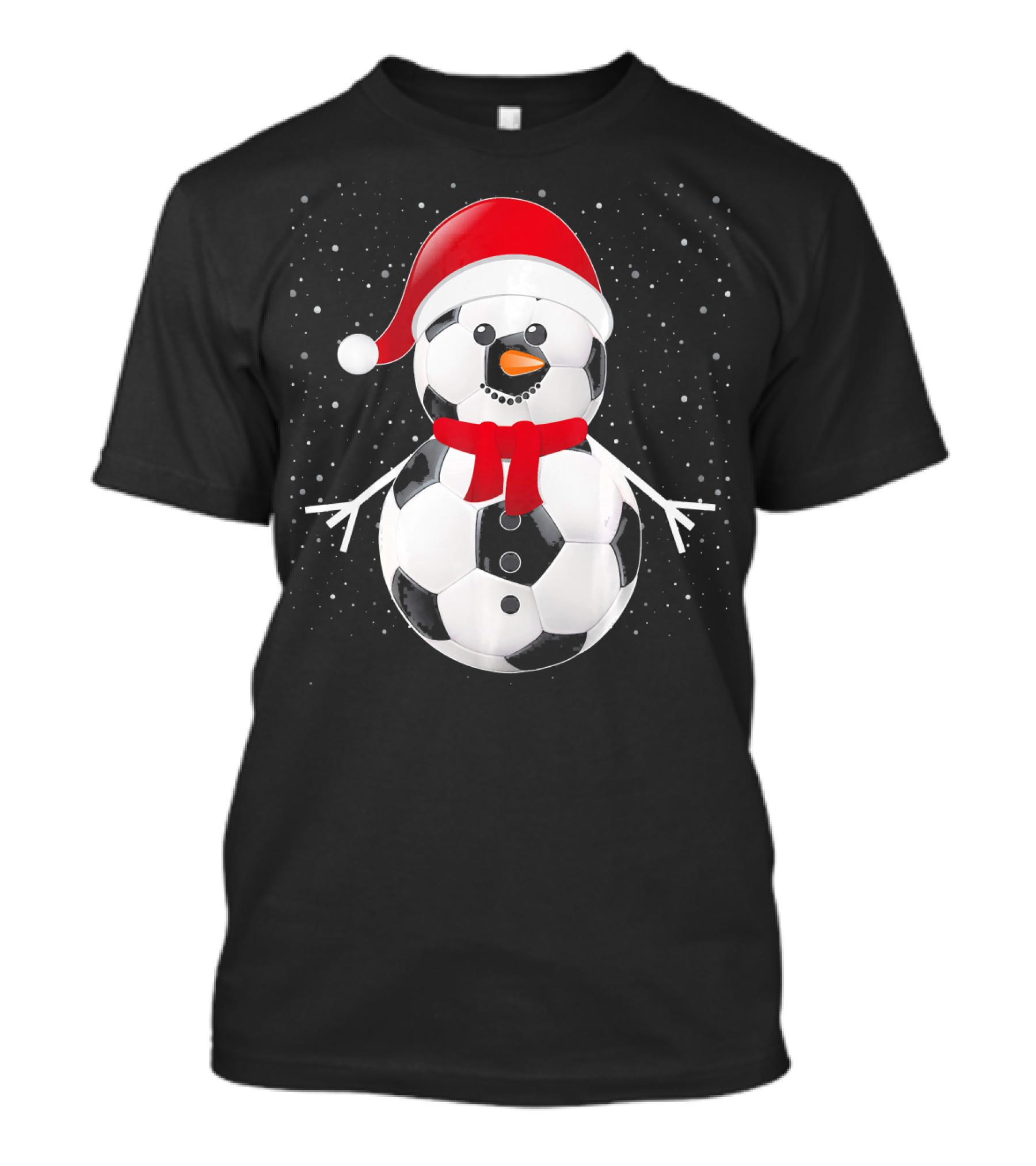 Soccer Football Snowman Santa Hat Scarf Holiday Winter Snowflakes T-Shirt