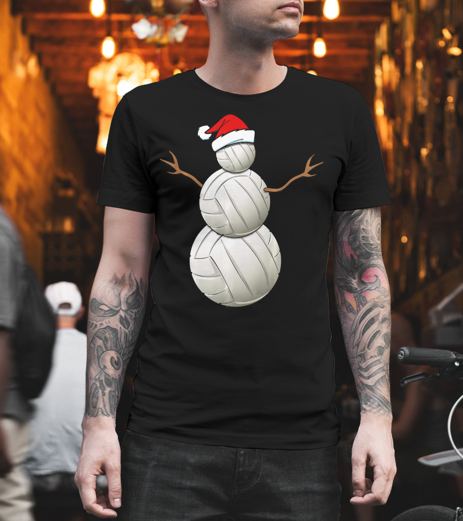 Snowman Volleyball Santa Hat Funny Christmas Balls T-Shirt