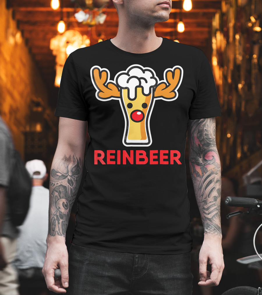 Rein Beer Reindeer With Antlers And Foamy Beer Head T-Shirt