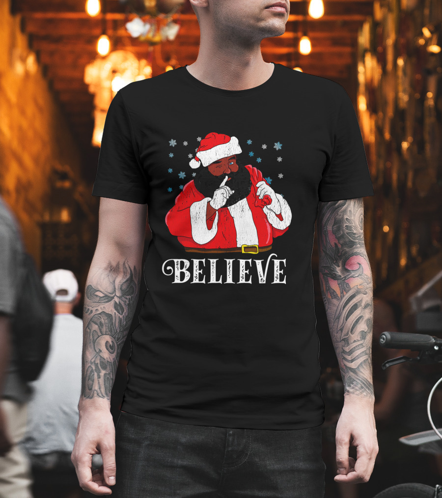 Believe Santa African Christmas Snowflakes T-Shirt