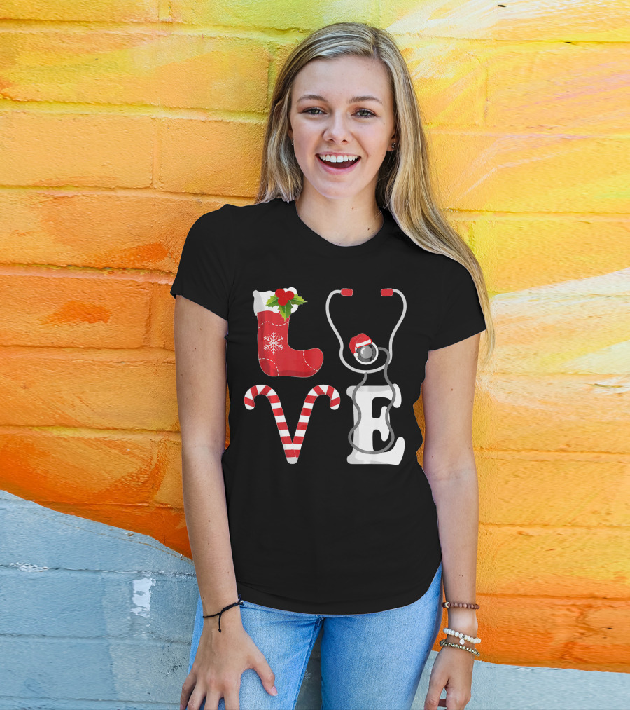 Christmas Nurse Love Santa Stethoscope T-Shirt