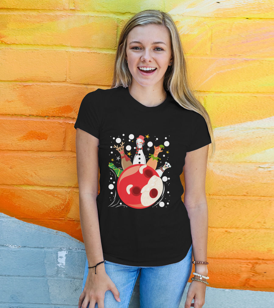 Bowling Pin Christmas Snowman Reindeer Elf Funny Bowler T-Shirt
