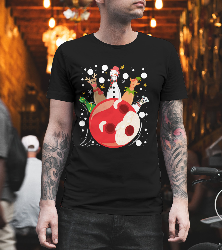 Bowling Pin Christmas Snowman Reindeer Elf Funny Bowler T-Shirt
