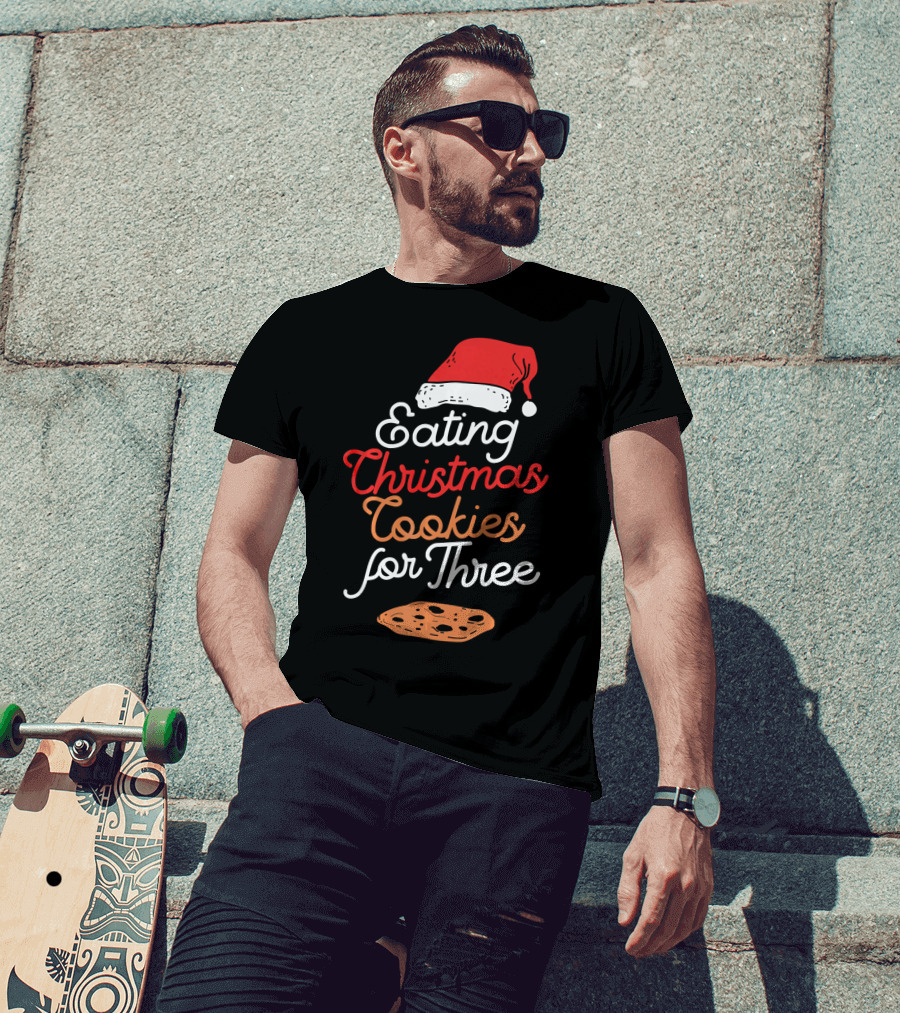 Eating Christmas Cookies For Three With Santa Hat And Cookie T-Shirt