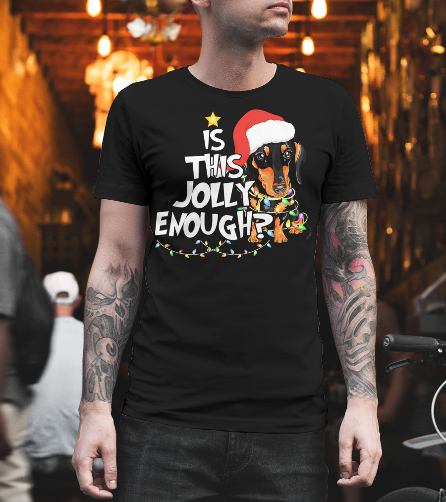 Is This Jolly Enough Christmas Dachshund With Santa Hat And Lights T-Shirt