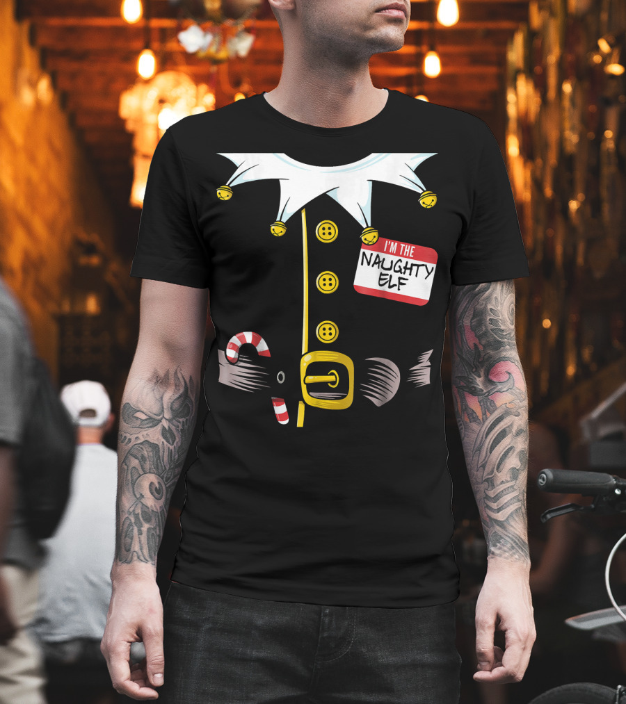 I'm The Naughty Elf with Candy Cane and Bell Collar T-Shirt