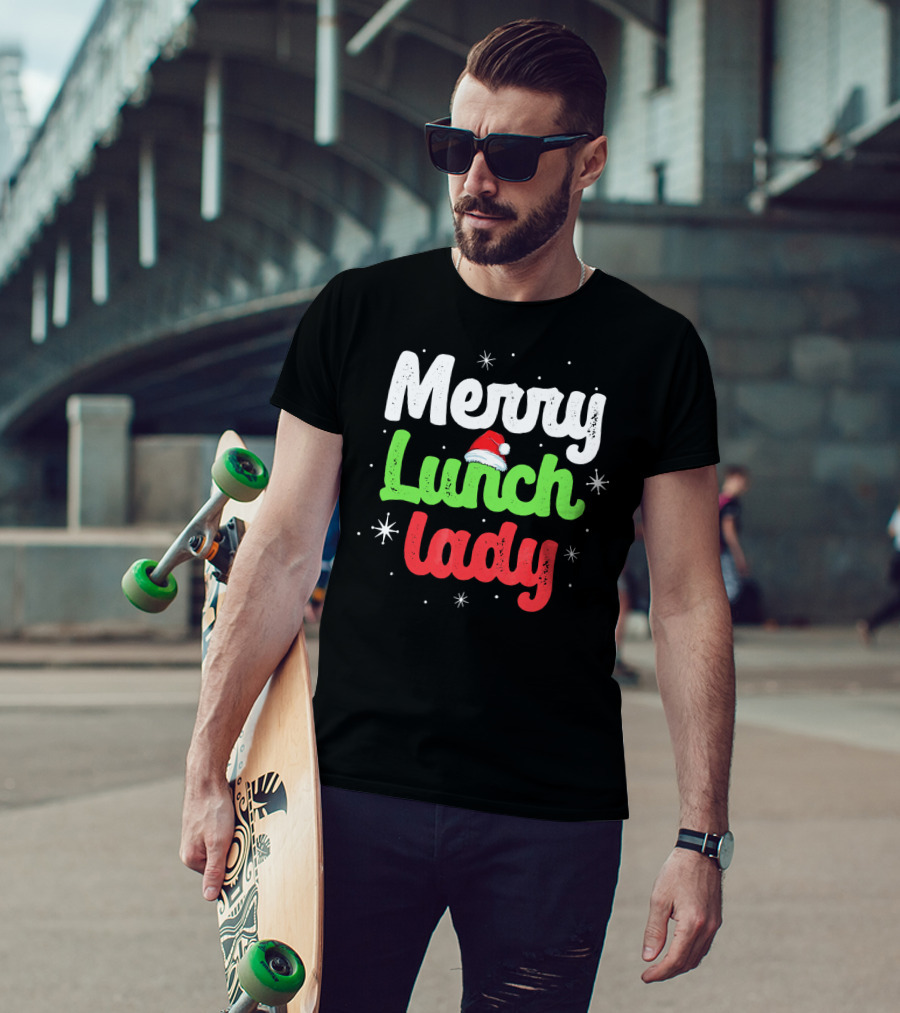 Merry Lunch Lady Christmas Santa Hat T-Shirt