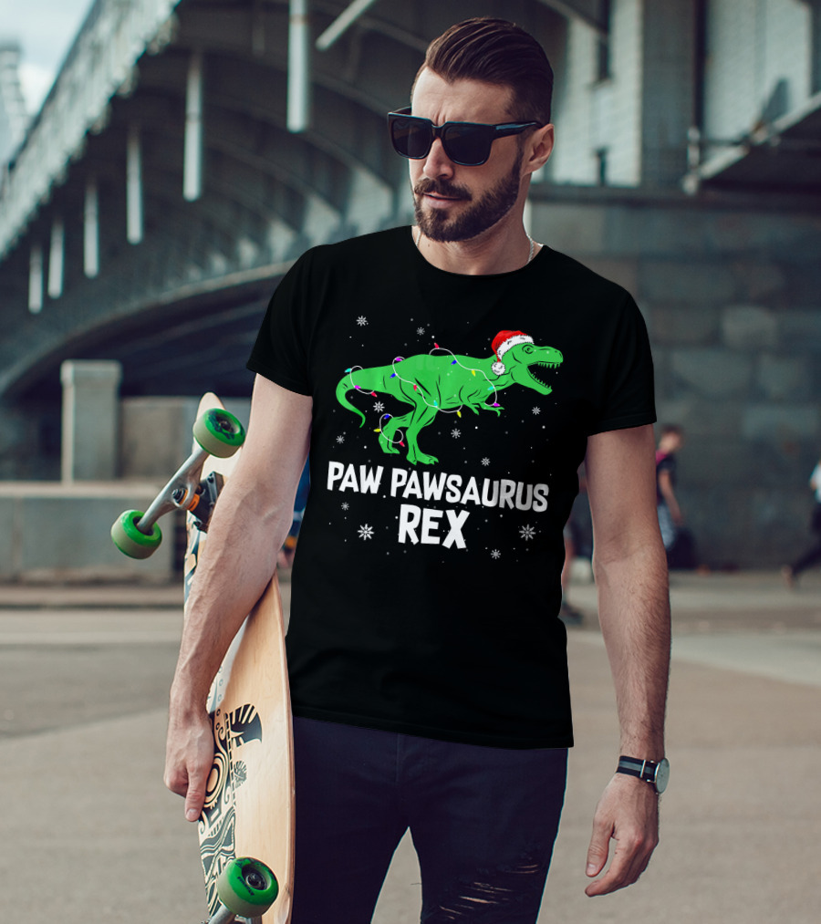 Paw Paw Saurus Rex Santa Hat Christmas Lights T-Shirt