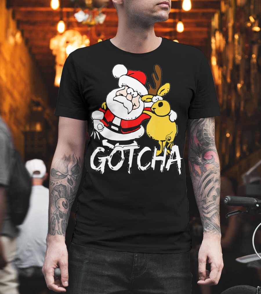Santa Claus Gotcha Finger Circle Game With Reindeer T-Shirt