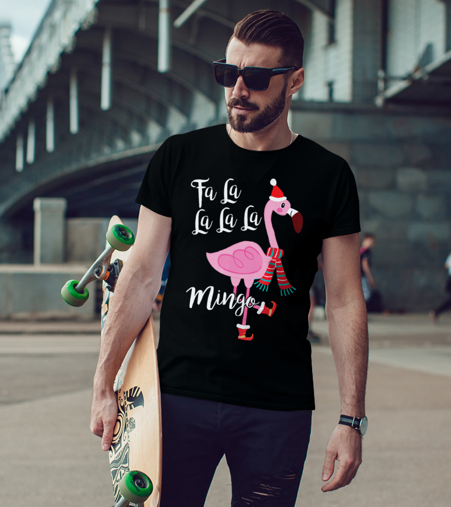 Fa La La La La Mingo Santa Flamingo Scarf Holiday Winter T-Shirt