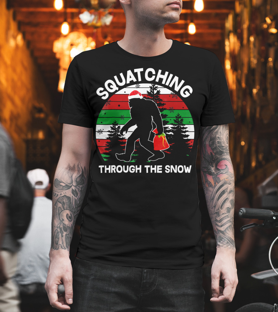 Squatching Through the Snow Santa Bigfoot T-Shirt