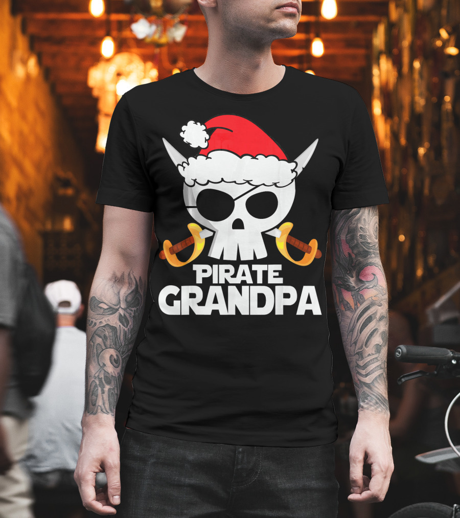 Pirate Grandpa Santa Skull with Swords Christmas Humor T-Shirt