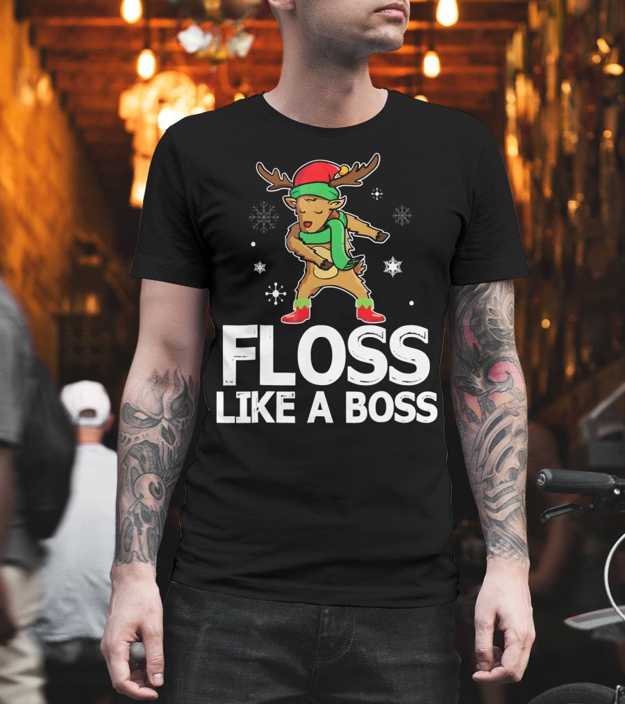 Reindeer ELF Costume Floss Like A Boss Snowflakes Christmas Dance T-Shirt