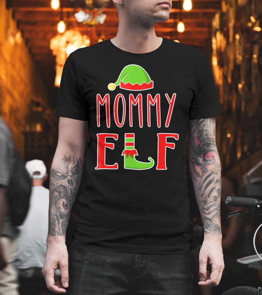 Mommy Elf Christmas Family Matching Hat and Shoe T-Shirt