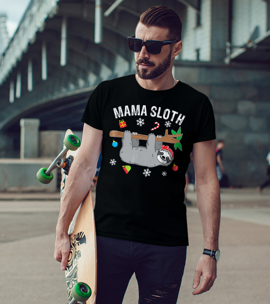 Mama Sloth Christmas Snowflakes Candy Cane Hanging T-Shirt