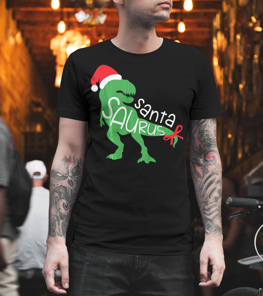 T Rex Dinosaur Santa Saurus Merry Funny Christmas Hat T-Shirt