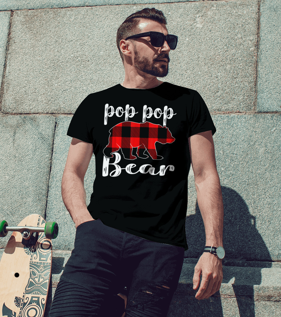 Pop Pop Bear Plaid Christmas Matching Holiday T-Shirt
