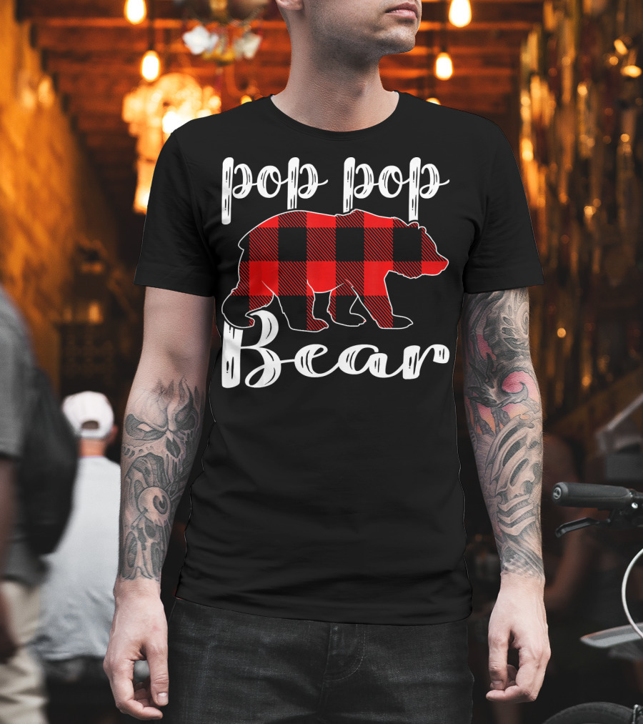 Pop Pop Bear Plaid Christmas Matching Holiday T-Shirt