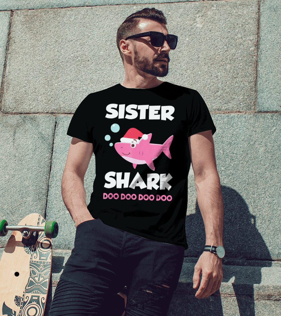 Sister Shark Doo Doo Doo Doo Christmas Hat Bubbles T-Shirt