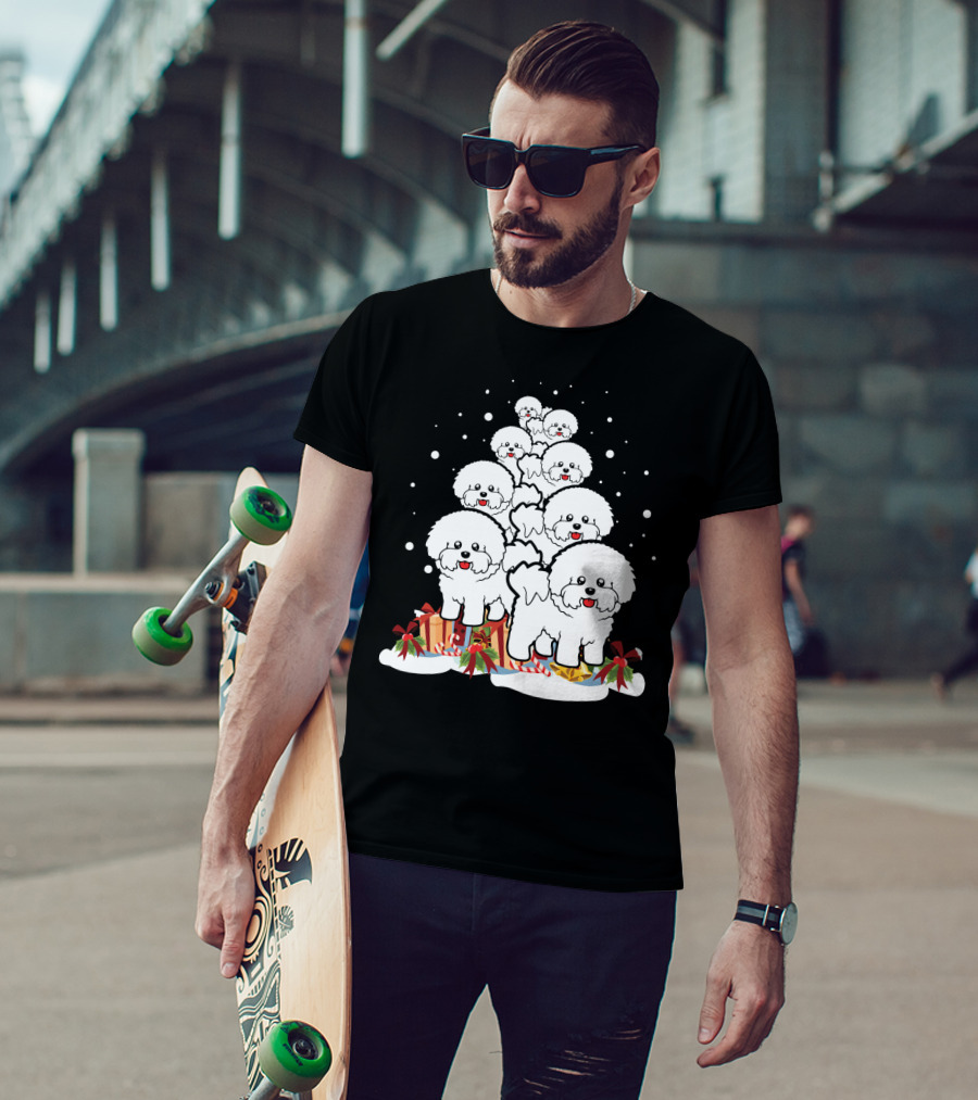 Bichon Frise Christmas Tree With Gifts And Snowflakes T-Shirt