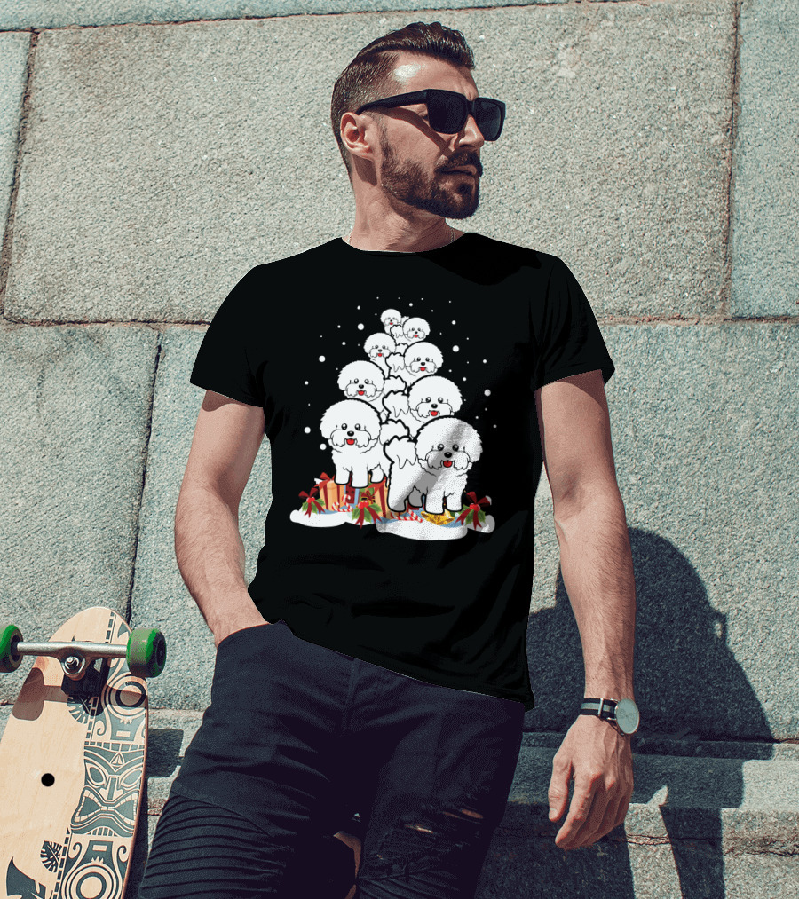 Bichon Frise Christmas Tree With Gifts And Snowflakes T-Shirt