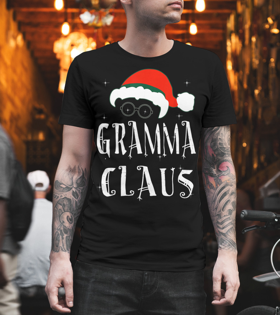 Gramma Claus Matching Family Group Christmas Holiday Santa Hat Glasses T-Shirt