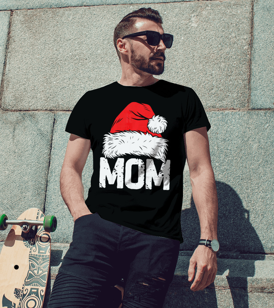 Mom Christmas Santa Hat Family Match T-Shirt