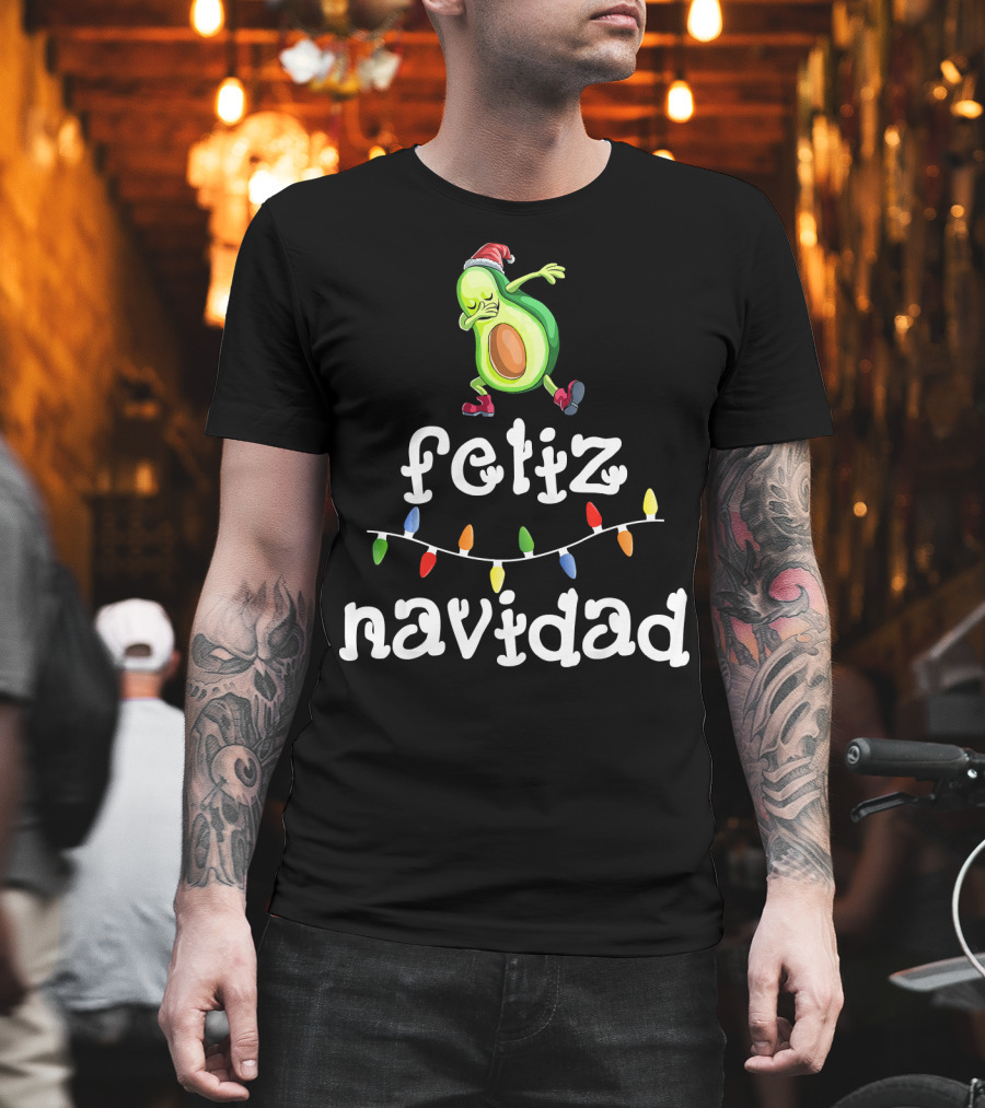 Feliz Navidad Avocado Dabbing With Christmas Lights T-Shirt