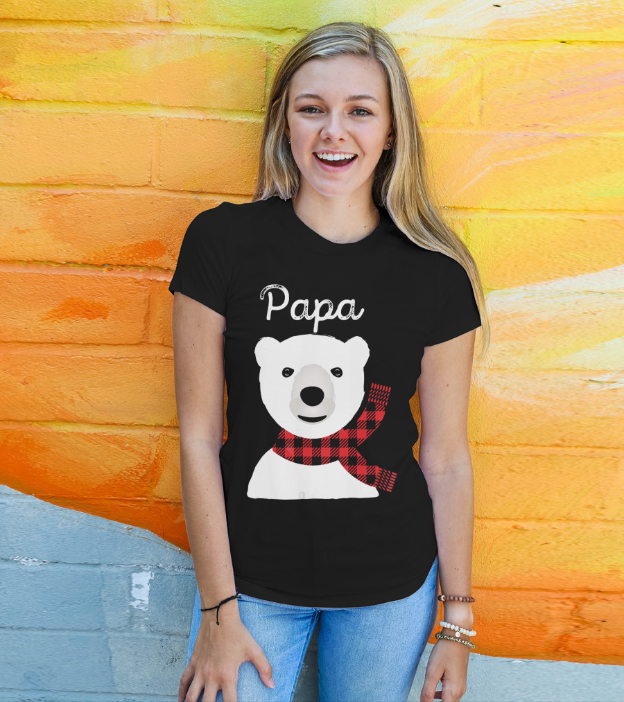 Papa Bear Buffalo Check Christmas Family Matching T-Shirt