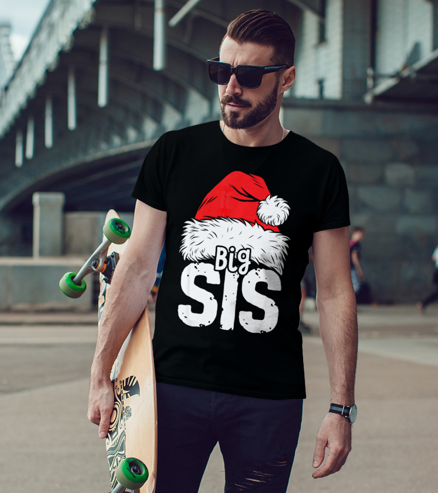 Big Sis Christmas Santa Hat Family T-Shirt