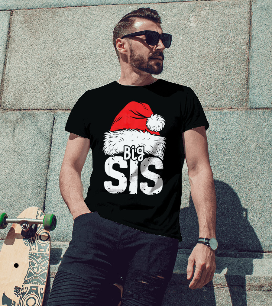Big Sis Christmas Santa Hat Family T-Shirt