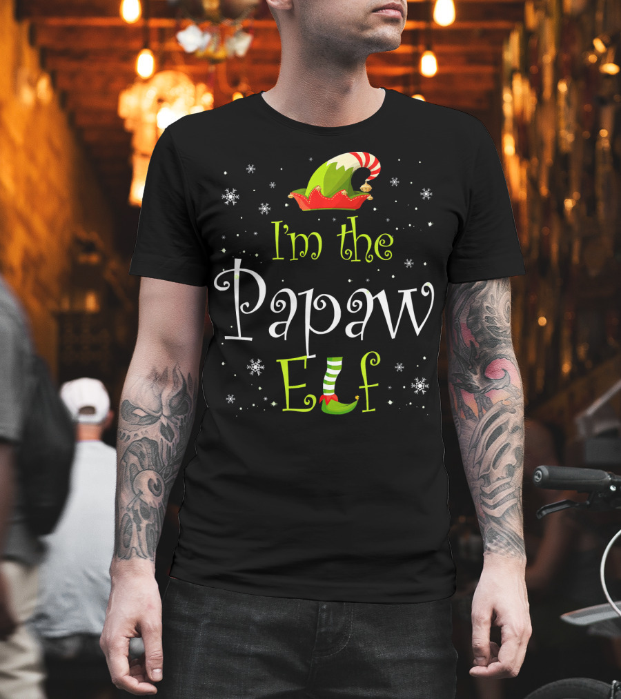 I'm the Papaw Elf Matching Family Group Christmas Snowflakes Hat and Shoe T-Shirt